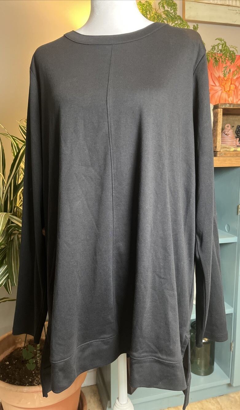 Lands’ End Black Long Sleeve Crew Neck Tunic T-Shirt Size XL Layer Basic HiLo